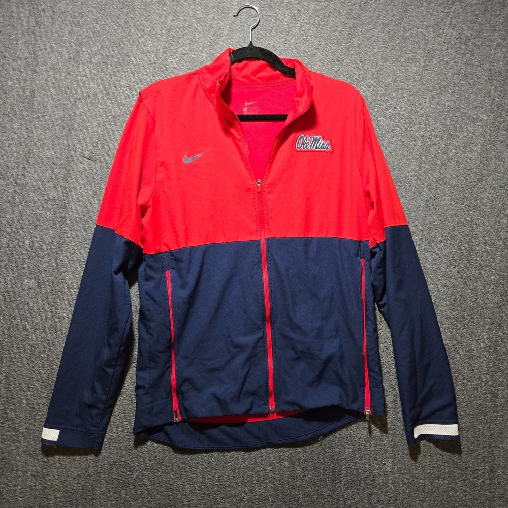 Nike Ole Miss Windbreaker Jacket Full Zip Mens Small‎ ZIP SIDES Red Blue